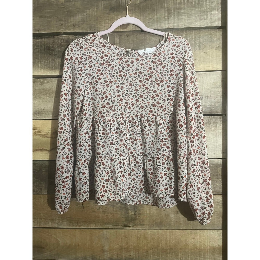 Hippie‎ Rose Floral Tiered Peasant Blouse Long Sleeve Size Small